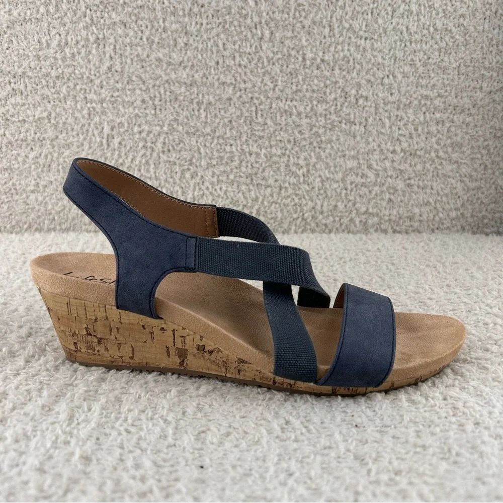 Lifestride Sandals Womens 9.5M Blue Mexico Wedge Cork Wedge Open Toe Sandals - Picture 1 of 11